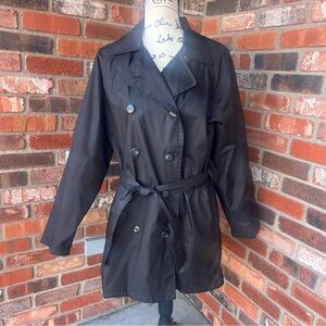 London Fog Classic Black Lightweight Rain Trench Coat Size Small